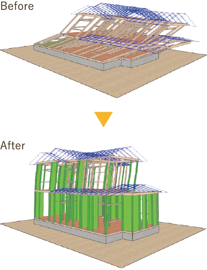 補強前後の建物の崩れやすさ